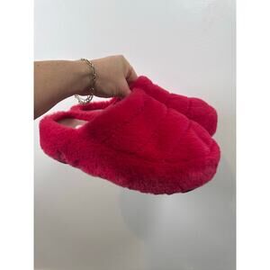 Free People It's a Vibe Fuzzy Platform Clog Slippers - Hot Pink US 7 NWOT